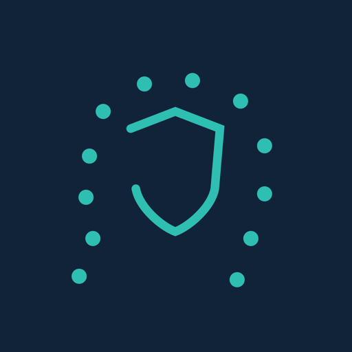 Untrail app icon: a dotted path that breaks around a shield